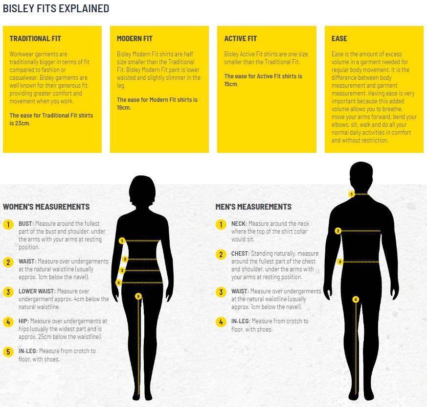 Bisley Size Chart