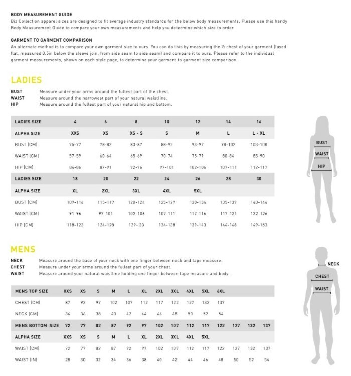 Biz Care Size Chart