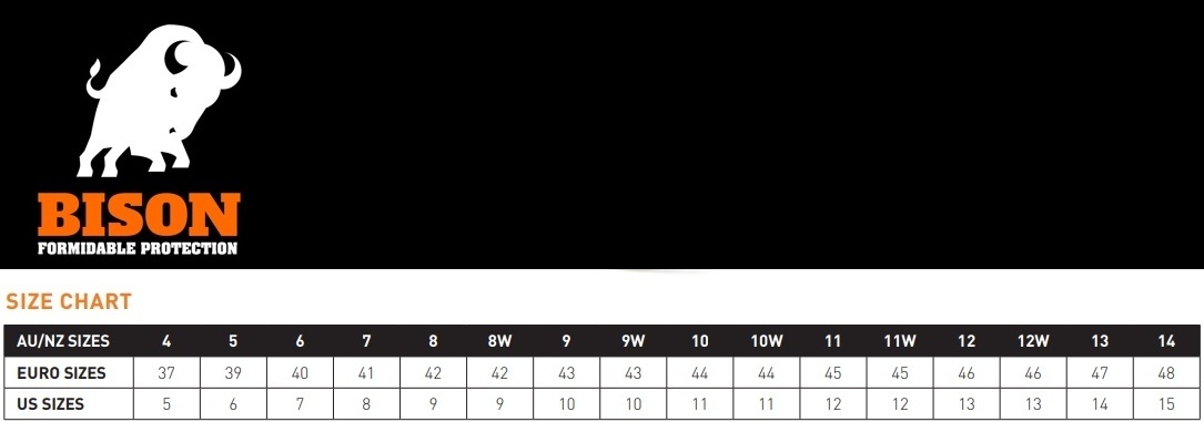 Bison Boot Size Chart