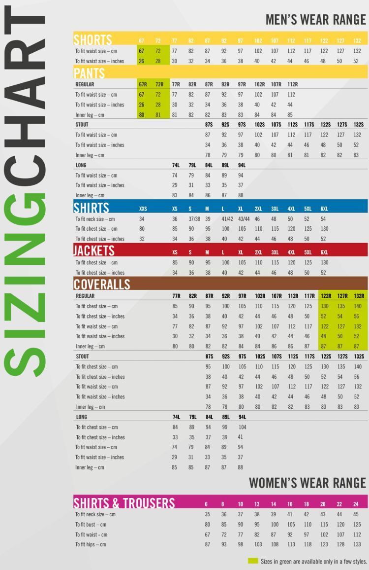 WorkIt Size Chart