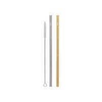 Cheeki 2 Pack Straight Stainless Steel Straws Silver, Gold & Cleaning Brush