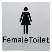 Female toilet braille sign silver / black