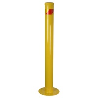90 x 900mm Yellow Surface Mount Steel Bollard with reflective red stripe