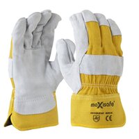 Maxisafe Grey split palm yellow cotton back glove Carded 12x Pack