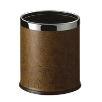 Round Leatherette Brown Room Bin
