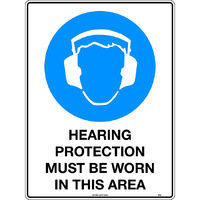 Hearing Protection Must Be Worn In This Area Mining Safety Sign 450x300mm Metal