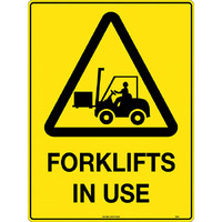 Caution Forklifts in Use Safety Sign 600x450mm Metal