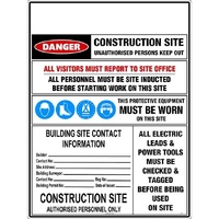 Construction Site Safety Requirements with Building Site Contact Information (Customer Logo) Safety Sign 1200x900mm Corflute