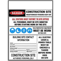 Construction Site Safety Requirements with Building Site Contact Information (Customer Logo) Safety Sign 1200x900mm Corflute