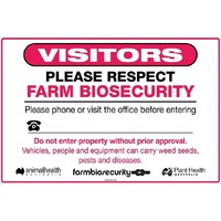 Visitors Please Respect Farm Biosecurity Safety Sign 900x600mm Metal