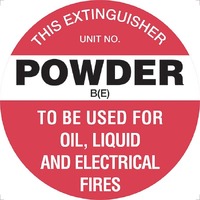 Fire Extinguisher Marker Powder B(E) White Safety Sign 200mm Disc Self Adhesive