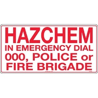 Hazchem In Emergency Dial 000, Police or Fire Brigade Safety Sign 600x300mm Metal