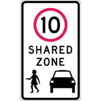 Shared Zone 10km Traffic Safety Sign Aluminium 450x750mm