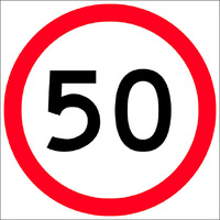 50km in Roundel Traffic Safety Sign Corflute 600x600mm
