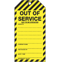 Out of Service Not To Be Operated Lockout Tag Eyelet & String Pack of 25